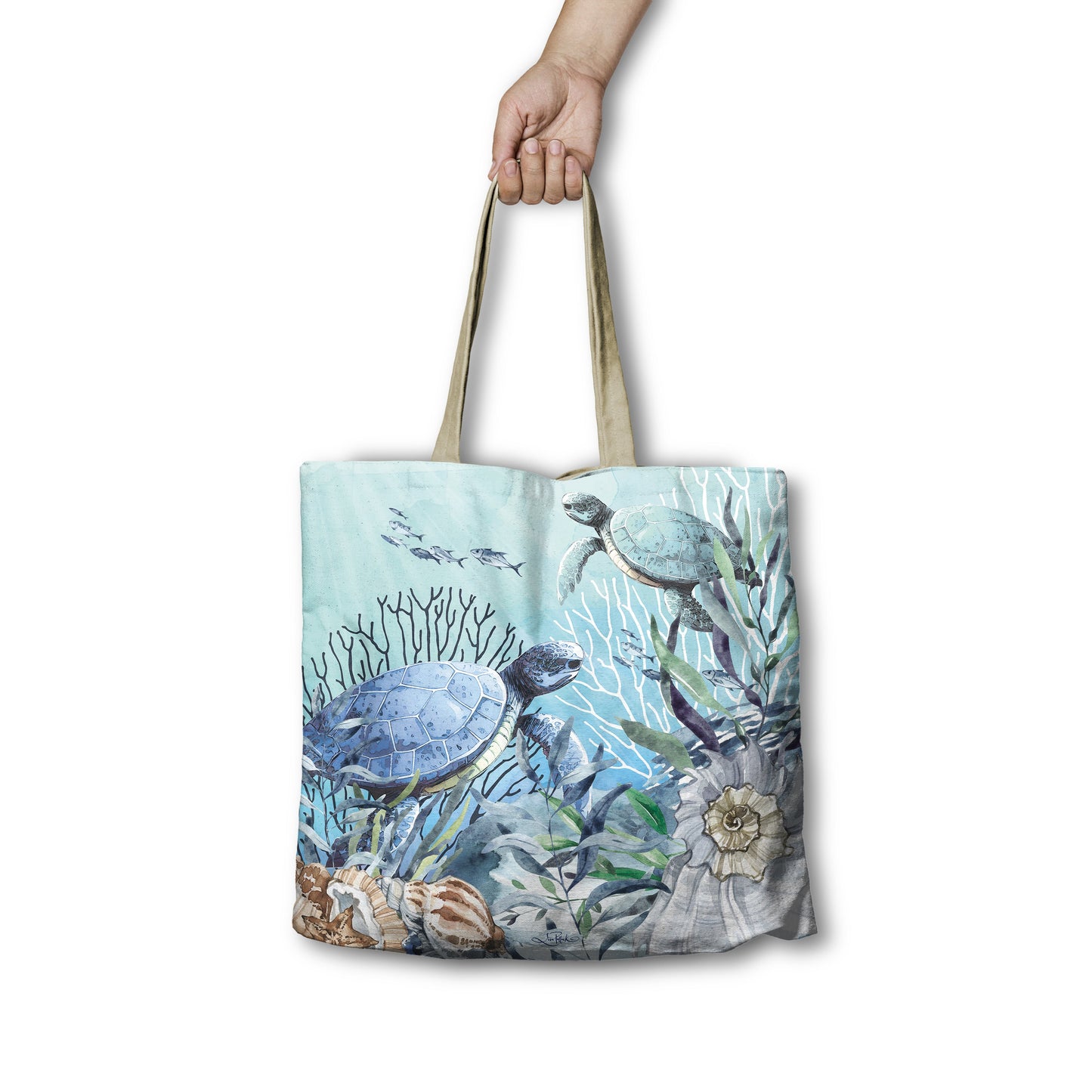 Lisa Pollock Reusable Shopping Bag - Reef Turtles