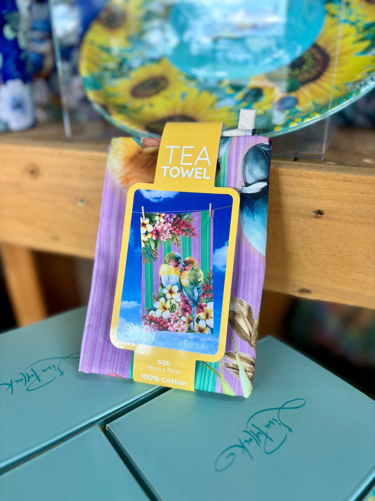 Lisa Pollock Tea Towel – Paradise Love Birds – The Big Hat Queensland